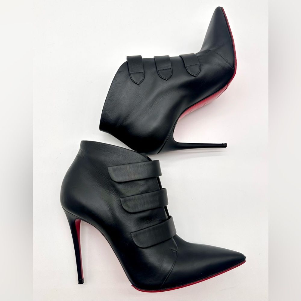 Christian Louboutin Black Leather Triniboot Stiletto Booties High Heels EU37.5 - Picture 5 of 12